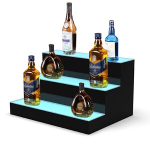 mesailup acrylic led liquor bottle display shelf 16 inch 3 step detachable acrylic lighted bar shelf with rf remote controller for home commercial bar countertop display stand (3tier,16 inch)