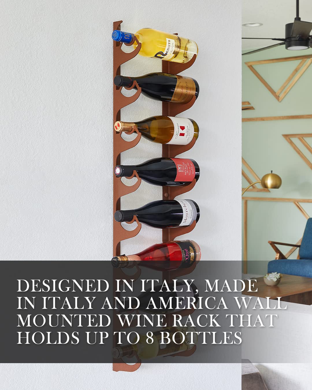 di prima usa Wall Mount Wine Rack - Holds 8 Bottles with Elegance & Durability - Italian Inspired Wall Mount Wine Rack & Robust Steel Construction