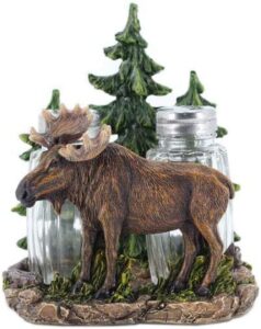 comfy hour western retro collection resin moose beside pine tree salt and pepper bottle, lodge, cottage and cabin style, s&p (bottle not included)