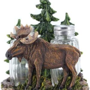 Comfy Hour Western Retro Collection Resin Moose Beside Pine Tree Salt and Pepper Bottle, Lodge, Cottage and Cabin Style, S&P (Bottle Not Included)