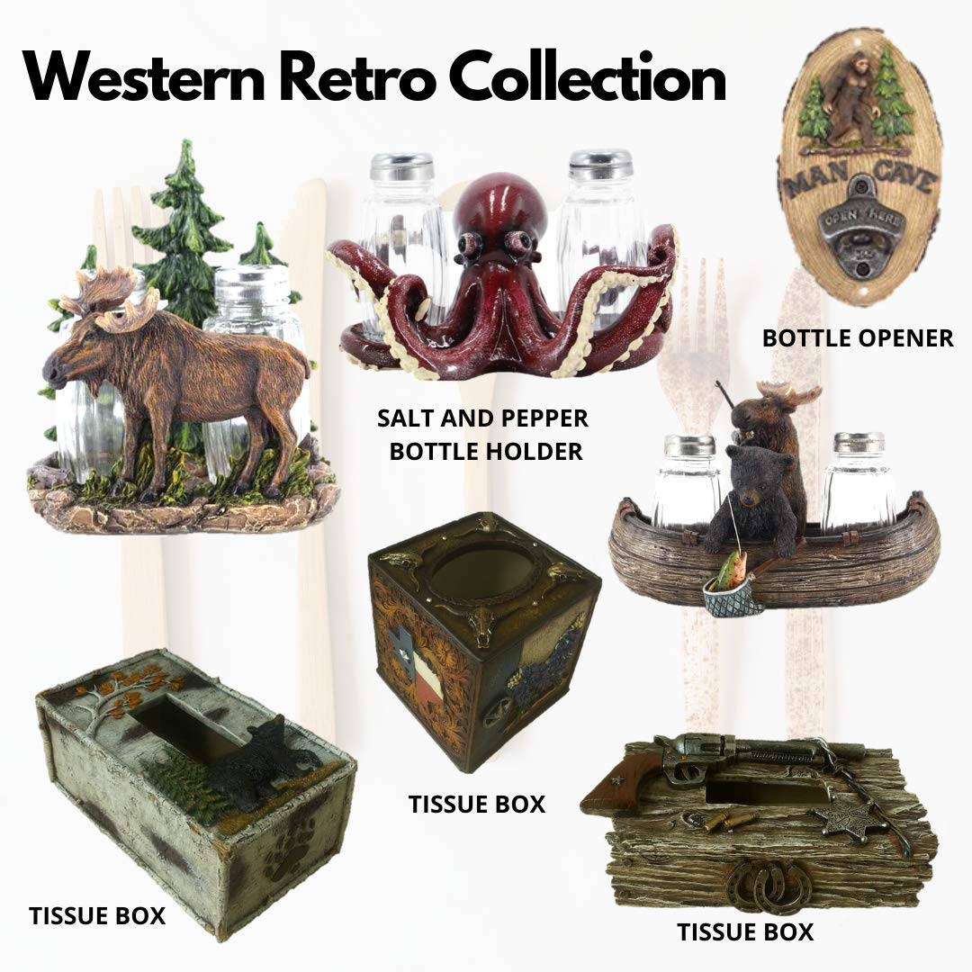 Comfy Hour Western Retro Collection Resin Moose Beside Pine Tree Salt and Pepper Bottle, Lodge, Cottage and Cabin Style, S&P (Bottle Not Included)
