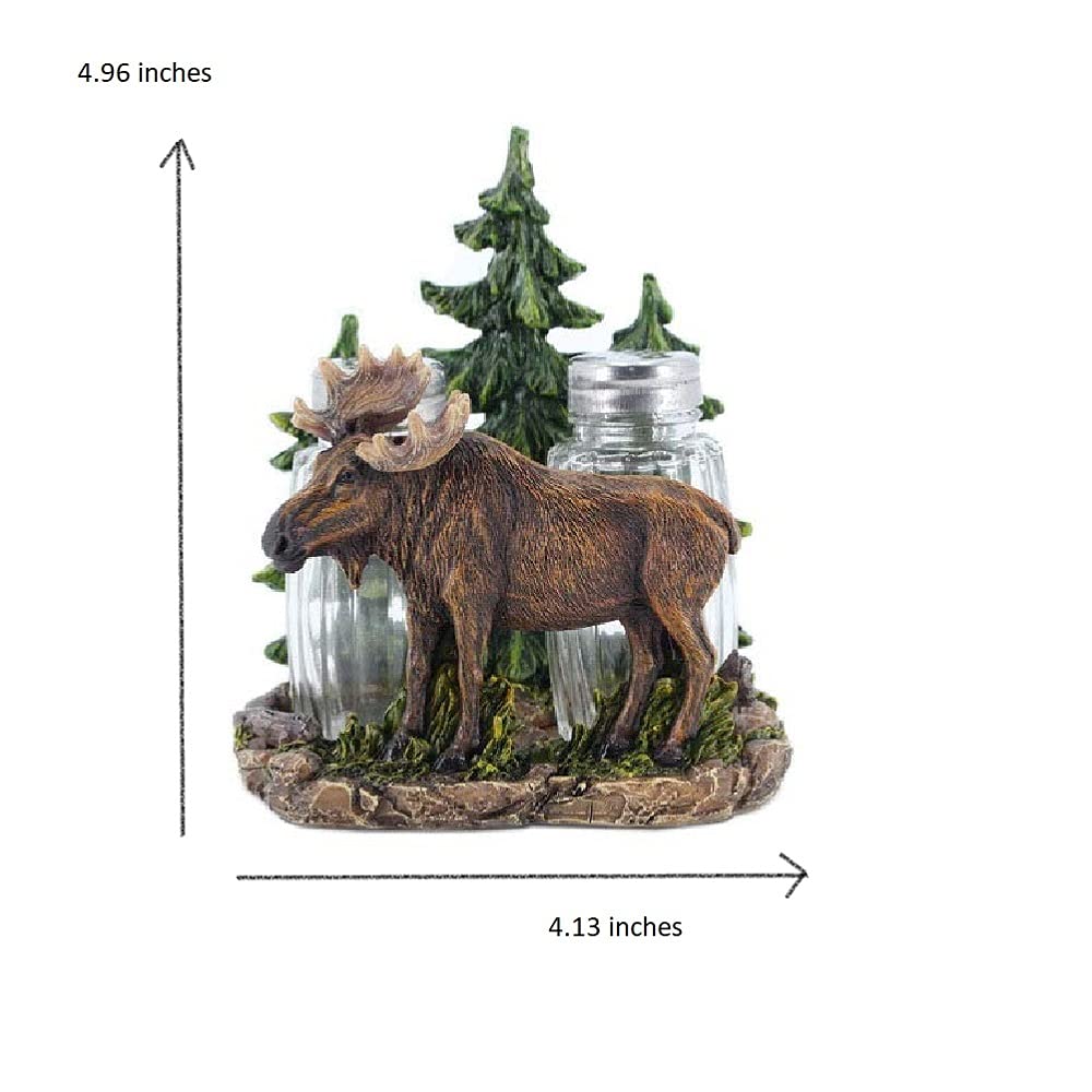 Comfy Hour Western Retro Collection Resin Moose Beside Pine Tree Salt and Pepper Bottle, Lodge, Cottage and Cabin Style, S&P (Bottle Not Included)