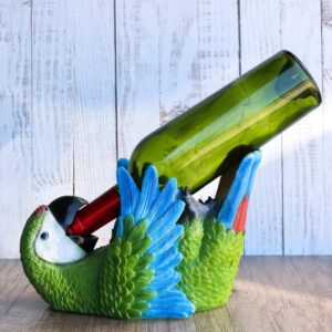 Ebros Gift Tropical Rio Rainforest Scarlet Macaw Parrot Wine Bottle Holder Caddy Figurine 10.25" Long Kitchen Dining Party Hosting Decor Statue of South American Evergreen Forest Birds (Green Macaw)