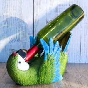 Ebros Gift Tropical Rio Rainforest Scarlet Macaw Parrot Wine Bottle Holder Caddy Figurine 10.25" Long Kitchen Dining Party Hosting Decor Statue of South American Evergreen Forest Birds (Green Macaw)