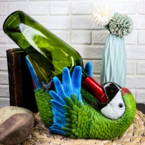 Ebros Gift Tropical Rio Rainforest Scarlet Macaw Parrot Wine Bottle Holder Caddy Figurine 10.25" Long Kitchen Dining Party Hosting Decor Statue of South American Evergreen Forest Birds (Green Macaw)