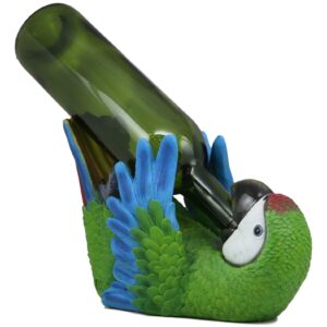 Ebros Gift Tropical Rio Rainforest Scarlet Macaw Parrot Wine Bottle Holder Caddy Figurine 10.25" Long Kitchen Dining Party Hosting Decor Statue of South American Evergreen Forest Birds (Green Macaw)