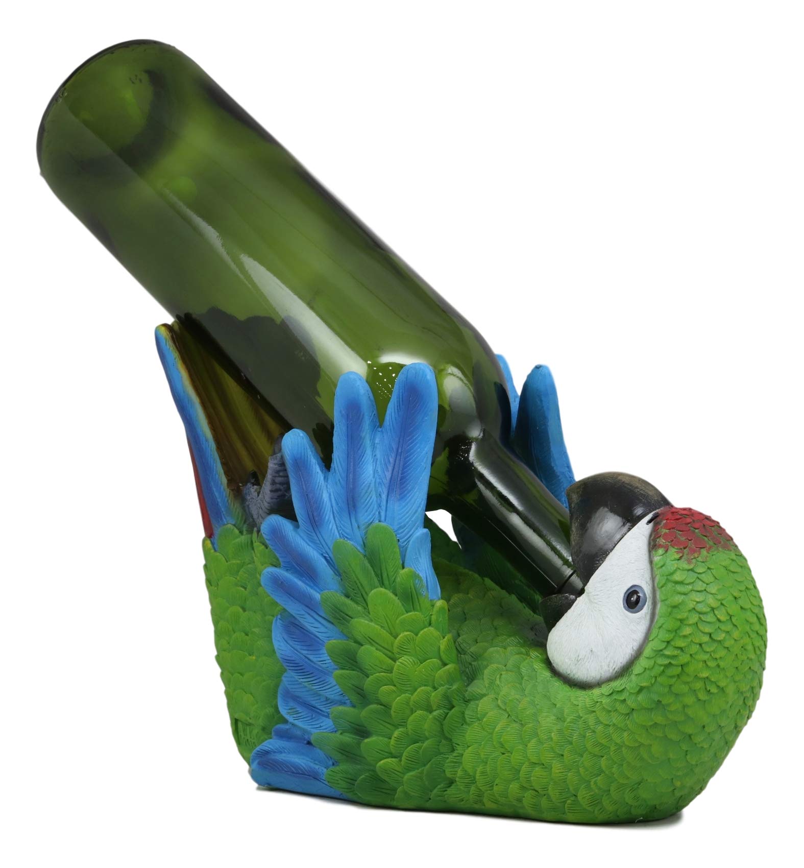 Ebros Gift Tropical Rio Rainforest Scarlet Macaw Parrot Wine Bottle Holder Caddy Figurine 10.25" Long Kitchen Dining Party Hosting Decor Statue of South American Evergreen Forest Birds (Green Macaw)