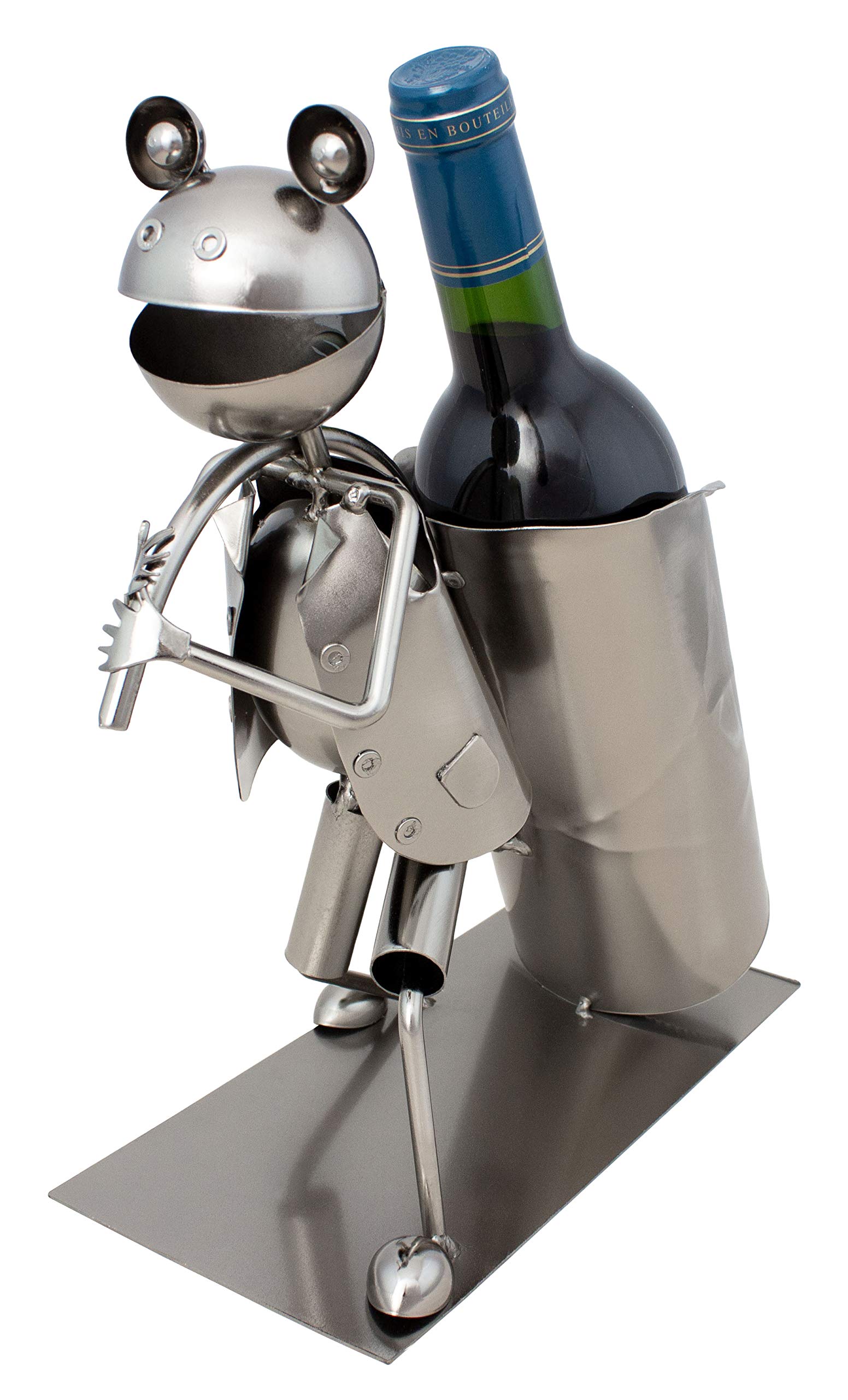 BRUBAKER Wine Bottle Holder 'Frog' - Table Top Metal Sculpture - with Greeting Card