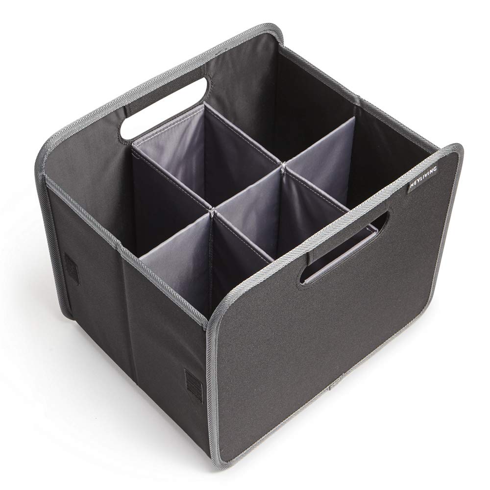 MeyLiving Wine Carrier Storage Liquor Picnic Hostess Gift Collapsible 7.1x10.4x10.8inches, 1-Pack / 6-Bottle, Lava Black