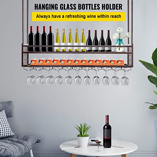 VEVOR Ceiling Wine Glass Rack, 46.9 x 11.8 inch Hanging Wine Glass Rack, 18.9-35.8 inch Height Adjustable Hanging Wine Rack Cabinet, Coppery Wall-Mounted Wine Glass Rack Perfect for Bar Cafe Kitchen