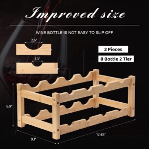 Maitys 2 Pieces Wine Rack Standing 8 Bottle 2 Tier Wine Rack Countertop Bamboo Wine Bottle Holder Wooden Wine Shelf Wine Stand for Kitchen Bar Cellar Basement Tabletop Display Cabinet Decor