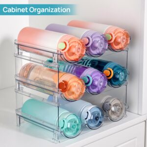 Vtopmart Stackable Water Bottle Organizer Holder, 2 Pack Clear Plastic Cup Storage Rack for Pantry Kitchen Cabinet Cupboard Countertop Organization and Storage, Hold 6 Bottles