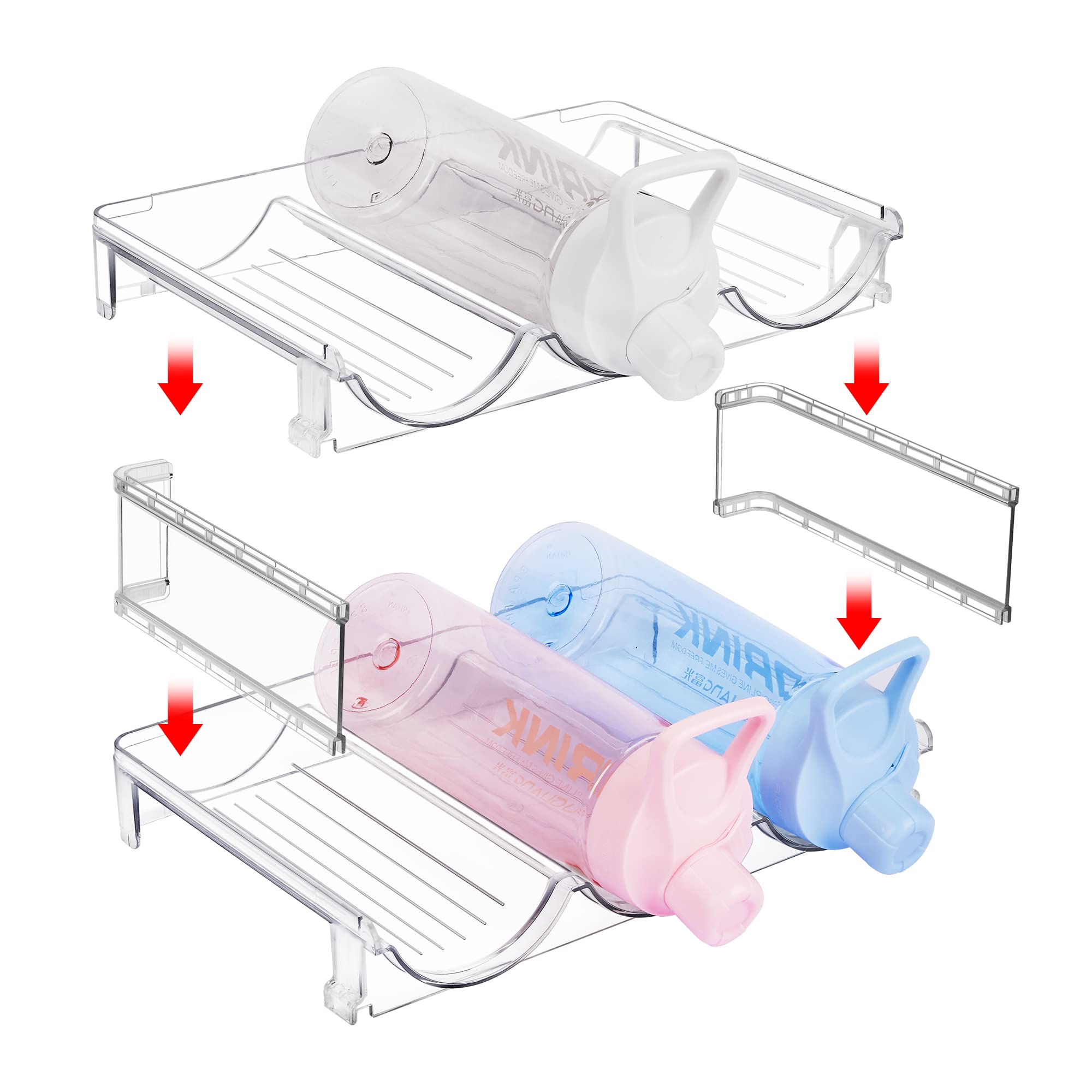 Vtopmart Stackable Water Bottle Organizer Holder, 2 Pack Clear Plastic Cup Storage Rack for Pantry Kitchen Cabinet Cupboard Countertop Organization and Storage, Hold 6 Bottles