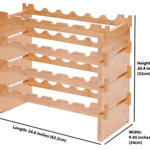 Modular Stackable Bamboo Wooden Wine Rack; Easy to Assemble & Add Levels; Bottles Rest Slanting Downwards to Keep Corks Moist; for Kitchen, Pantry, Cellar Storage (24 Bottle Capacity, 6 x 4 Rows)
