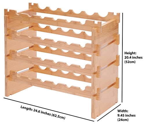 Modular Stackable Bamboo Wooden Wine Rack; Easy to Assemble & Add Levels; Bottles Rest Slanting Downwards to Keep Corks Moist; for Kitchen, Pantry, Cellar Storage (24 Bottle Capacity, 6 x 4 Rows)