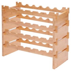 Modular Stackable Bamboo Wooden Wine Rack; Easy to Assemble & Add Levels; Bottles Rest Slanting Downwards to Keep Corks Moist; for Kitchen, Pantry, Cellar Storage (24 Bottle Capacity, 6 x 4 Rows)