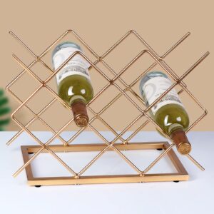 Drincarier Countertop Wine Rack - 10 Bottle Freestanding Modern Gold Metal Small Wine Rack - Tabletop Wine Holder Stand for Cabinet, Pantry, Wine Bottle Storag