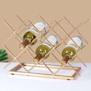 Drincarier Countertop Wine Rack - 10 Bottle Freestanding Modern Gold Metal Small Wine Rack - Tabletop Wine Holder Stand for Cabinet, Pantry, Wine Bottle Storag