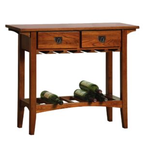 leick mission wine table with storage drawers, russet finish