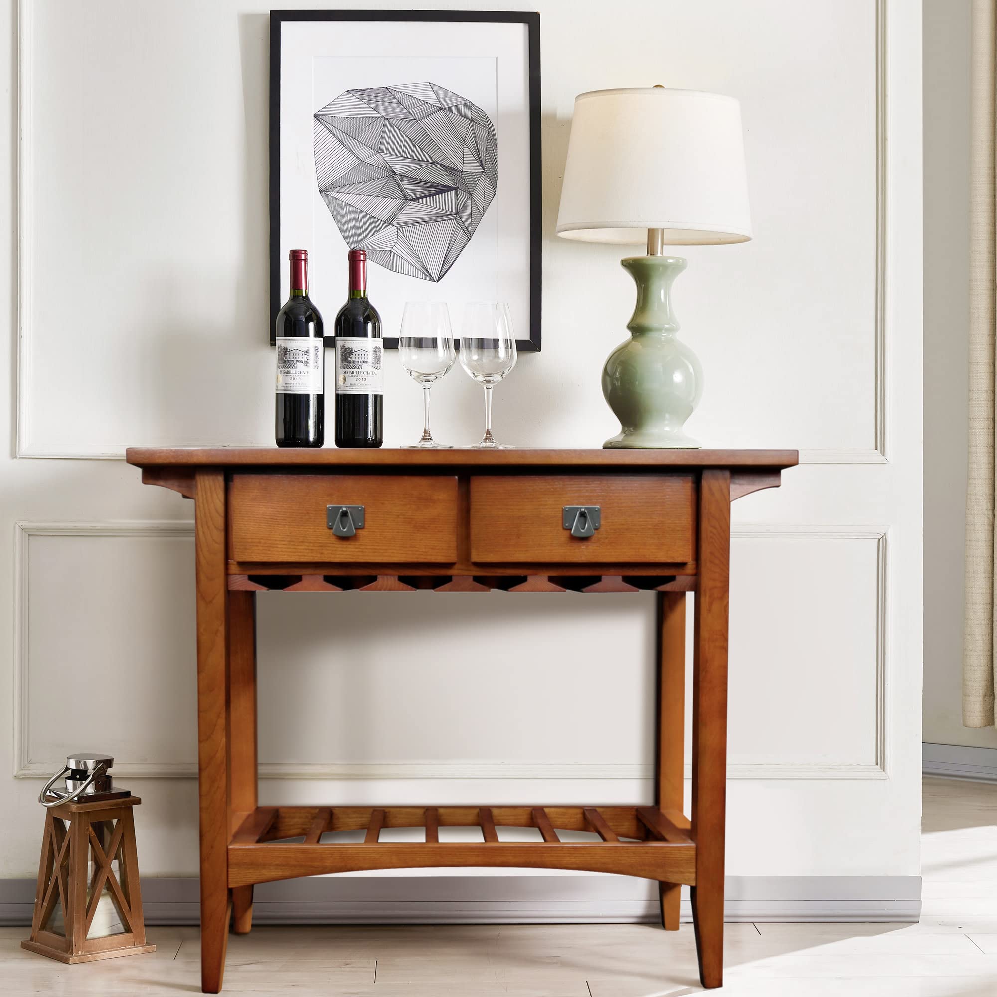 Leick Mission Wine Table with Storage Drawers, Russet Finish