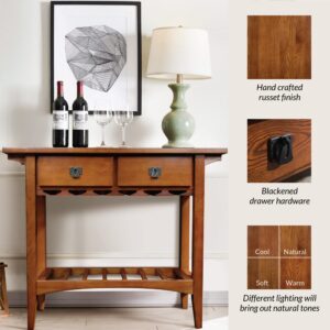 Leick Mission Wine Table with Storage Drawers, Russet Finish