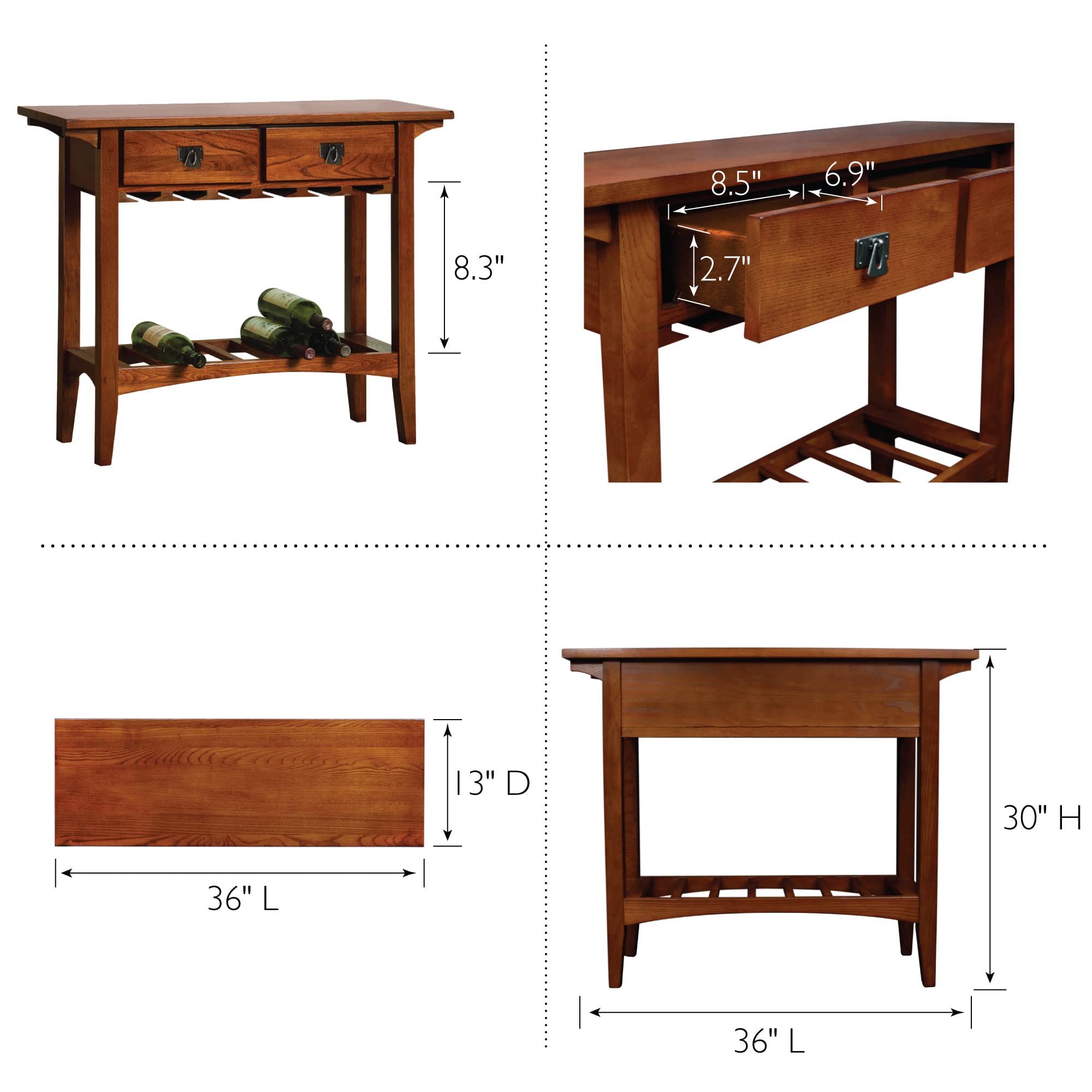 Leick Mission Wine Table with Storage Drawers, Russet Finish