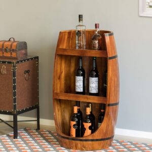 Vintiquewise Rustic Wooden Wine Barrel Display Shelf Storage Stand