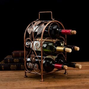 Asian Home 5 Bottle Desktop Wine Rack Freestanding Countertop Bottle Holder for Wine Storage, Metal, Copper Colored