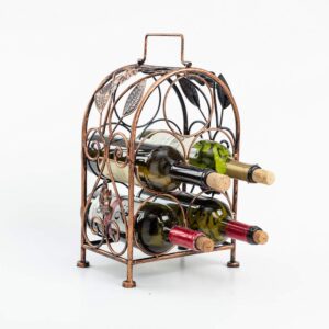 Asian Home 5 Bottle Desktop Wine Rack Freestanding Countertop Bottle Holder for Wine Storage, Metal, Copper Colored