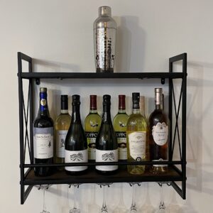 Spartan Saver Industrial Wall-Mounted Wine Rack with Wine Bottle Holder, Floating Bottle Storage Bar, and Wine Glass Holder