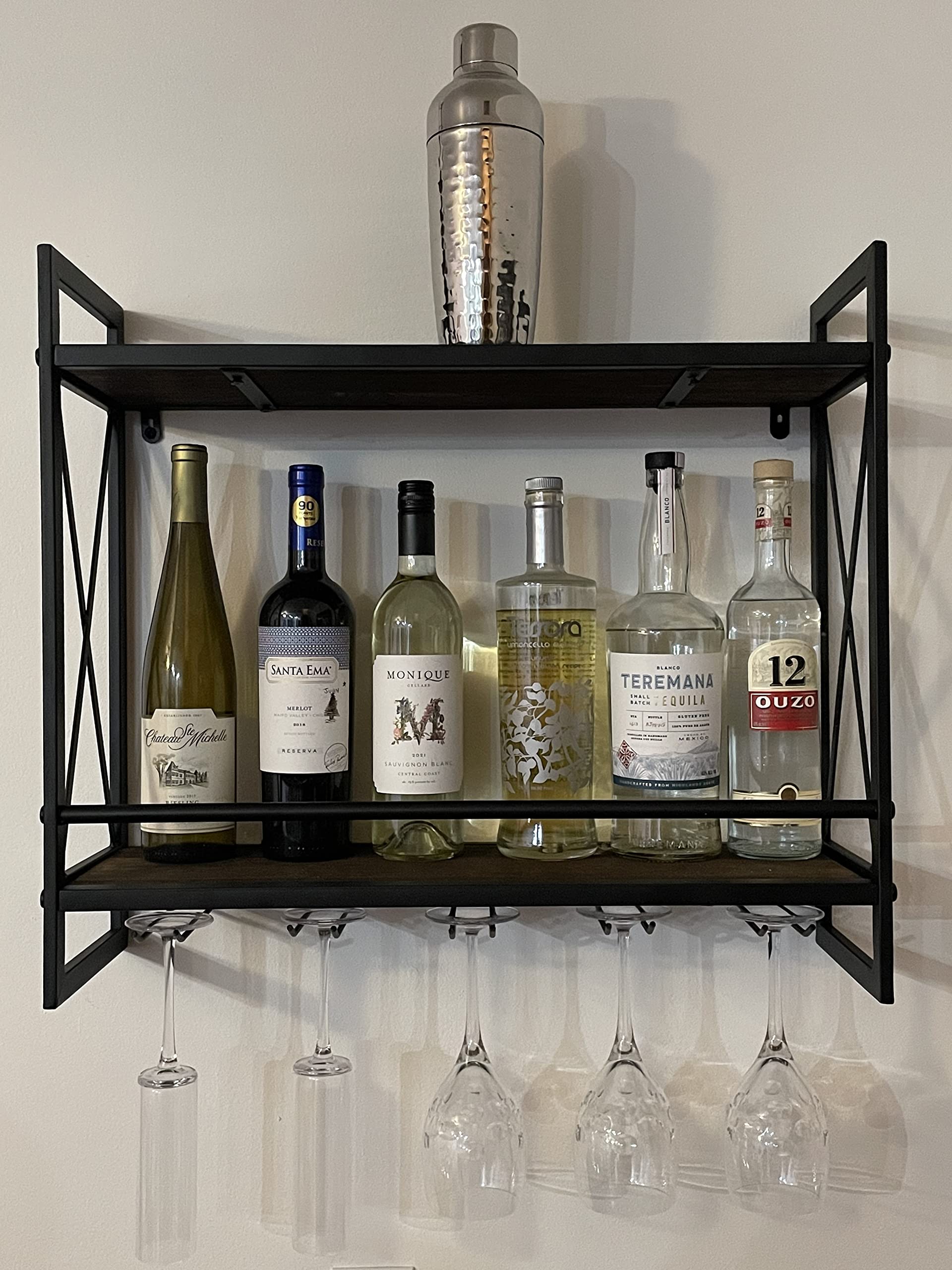Spartan Saver Industrial Wall-Mounted Wine Rack with Wine Bottle Holder, Floating Bottle Storage Bar, and Wine Glass Holder