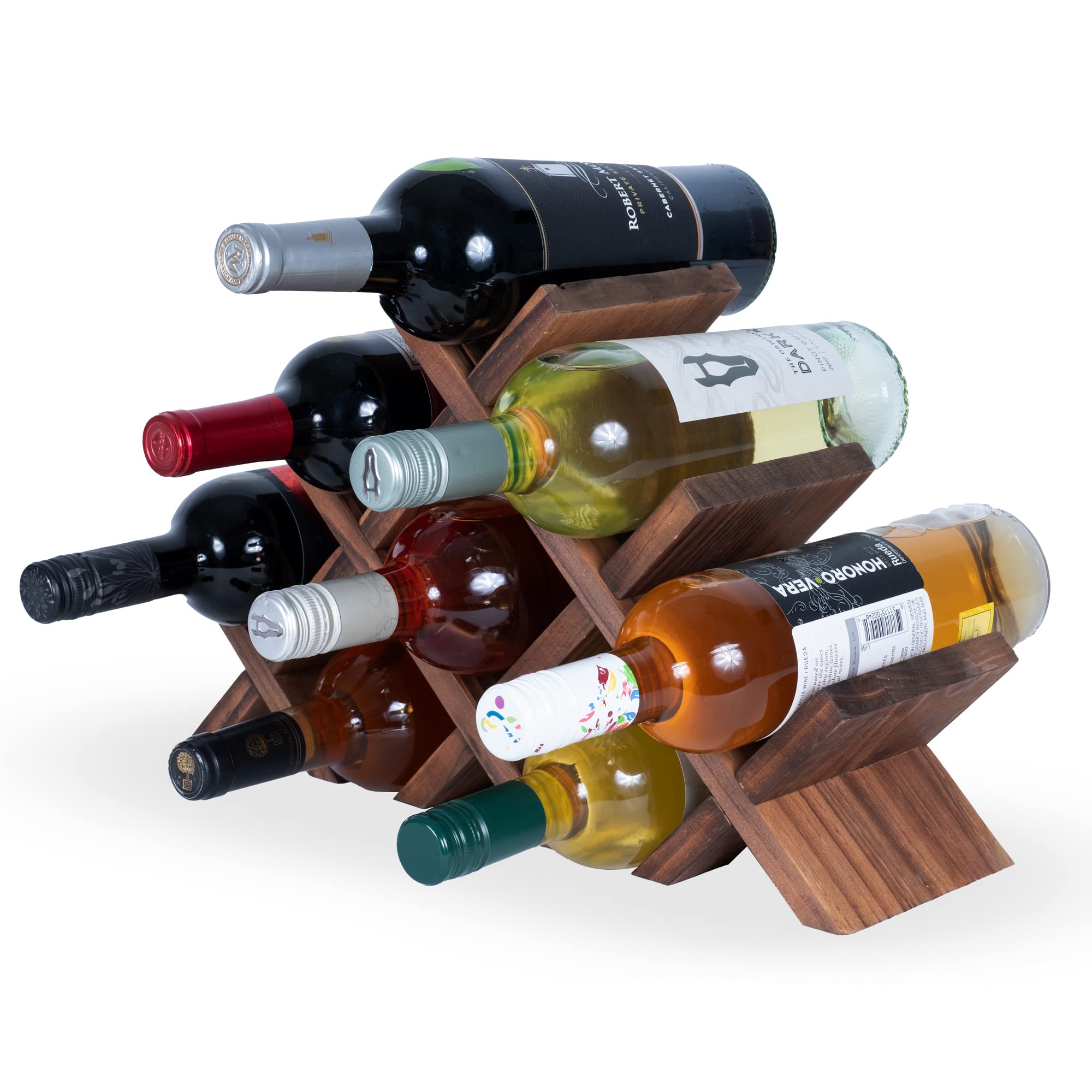 Rustic State Alella Countertop Wine Rack with Cork Opener - 8 Bottle Holder Cork Storage - Butterfly Sleek Design Freestanding Wood Tabletop Wine Display - Home Bar Décor - Walnut