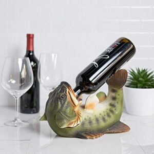 True Boozy Bass Polyresin Wine Bottle Holder - Table Top and Counter Wine Rack, Animal Home Decor - Set of 1, Green, Holds 1 Standard Wine Bottle