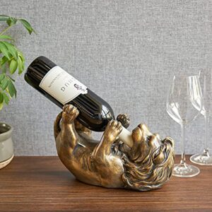 True Lion Polyresin Wine Bottle Holder Set of 1, Antiqued Bronze, Holds 1 Standard Wine Bottle