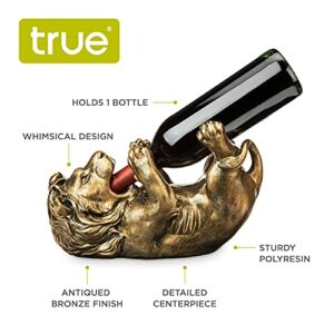 True Lion Polyresin Wine Bottle Holder Set of 1, Antiqued Bronze, Holds 1 Standard Wine Bottle