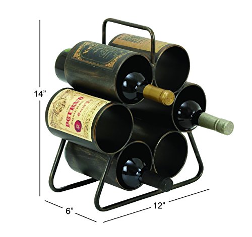 Deco 79 Metal 6 Bottle Wine Rack, 12" x 6" x 14", Black