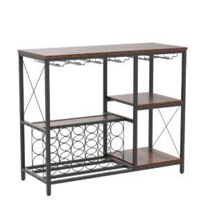 Tektalk Wine Bar Cabinet Wine Rack Freestanding Table with Glass Holder and Wine Storage for Home Kitchen Dining Room - Rustic Brown