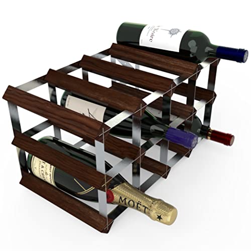 RTA - Freestanding Wine Rack, for Floors and Countertops, Made from Premium Quality FSC Pine, Fully Assembled, for Wine and Champagne, Made in The UK (12 Bottles) (Dark Pine)