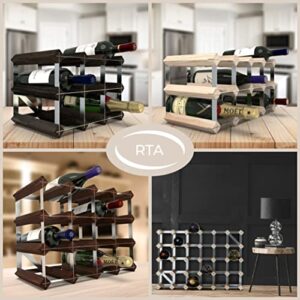 RTA - Freestanding Wine Rack, for Floors and Countertops, Made from Premium Quality FSC Pine, Fully Assembled, for Wine and Champagne, Made in The UK (12 Bottles) (Dark Pine)