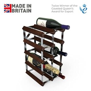 RTA - Freestanding Wine Rack, for Floors and Countertops, Made from Premium Quality FSC Pine, Fully Assembled, for Wine and Champagne, Made in The UK (12 Bottles) (Dark Pine)