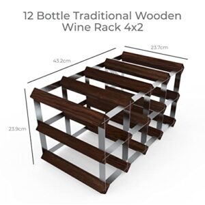 RTA - Freestanding Wine Rack, for Floors and Countertops, Made from Premium Quality FSC Pine, Fully Assembled, for Wine and Champagne, Made in The UK (12 Bottles) (Dark Pine)