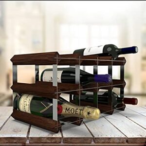 RTA - Freestanding Wine Rack, for Floors and Countertops, Made from Premium Quality FSC Pine, Fully Assembled, for Wine and Champagne, Made in The UK (12 Bottles) (Dark Pine)