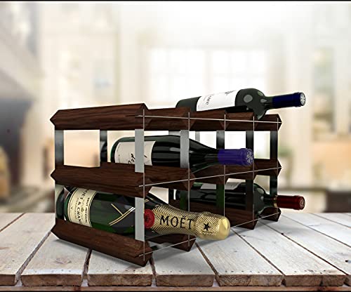 RTA - Freestanding Wine Rack, for Floors and Countertops, Made from Premium Quality FSC Pine, Fully Assembled, for Wine and Champagne, Made in The UK (12 Bottles) (Dark Pine)