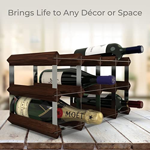 RTA - Freestanding Wine Rack, for Floors and Countertops, Made from Premium Quality FSC Pine, Fully Assembled, for Wine and Champagne, Made in The UK (12 Bottles) (Dark Pine)