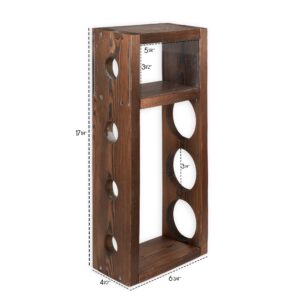 Rustic State Sonoma Countertop Wood Vertical Wine Rack with Cork Storage - Freestanding Tabletop Liquor Holder Shelf Organizer - Holds 3 Bottles - Home Kitchen Dining Room Bar Décor - Burnt Brown