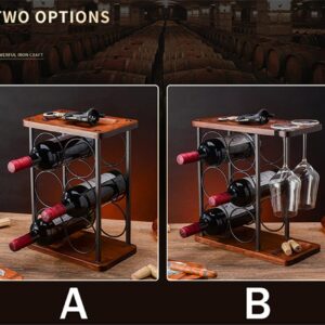 Fadak Wine Rack with Glass Stand, Countertop Wine Rack, Wooden Wine Rack with Trays, Perfect Home Decor & Kitchen Storage Rack, etc. (A)