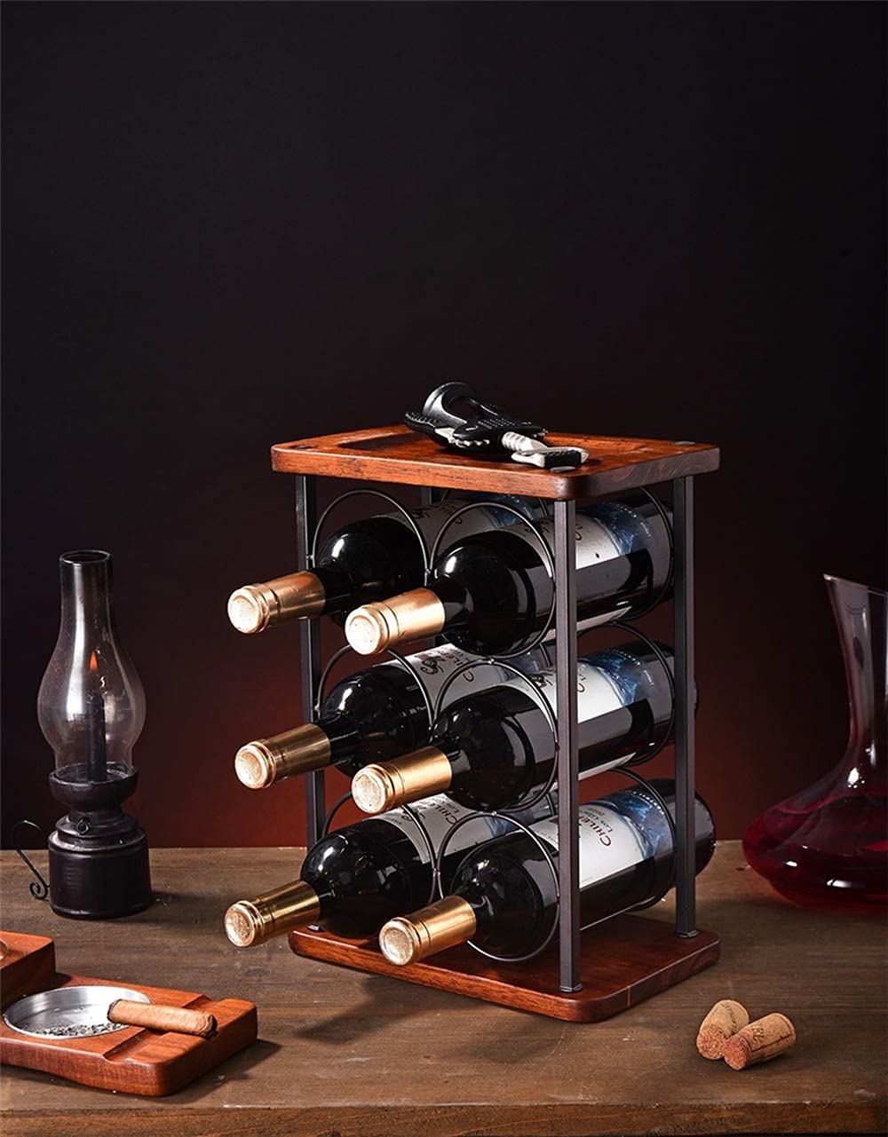 Fadak Wine Rack with Glass Stand, Countertop Wine Rack, Wooden Wine Rack with Trays, Perfect Home Decor & Kitchen Storage Rack, etc. (A)