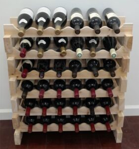 displaygifts modular stackable wine rack freestanding wooden wine stand storage holder, thick wood wobble-free natural 36 bottle capacity 6 x 6 rows (natural - unfinished)