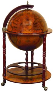 deco 79 wood globe rolling 14 bottle standing wine rack with hidden compartment, 22" x 22" x 37", brown