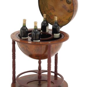 Deco 79 Wood Globe Rolling 14 Bottle Standing Wine Rack with Hidden Compartment, 22" x 22" x 37", Brown